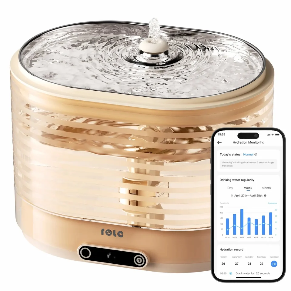 ROLA smart pet water fountain with app hydration view