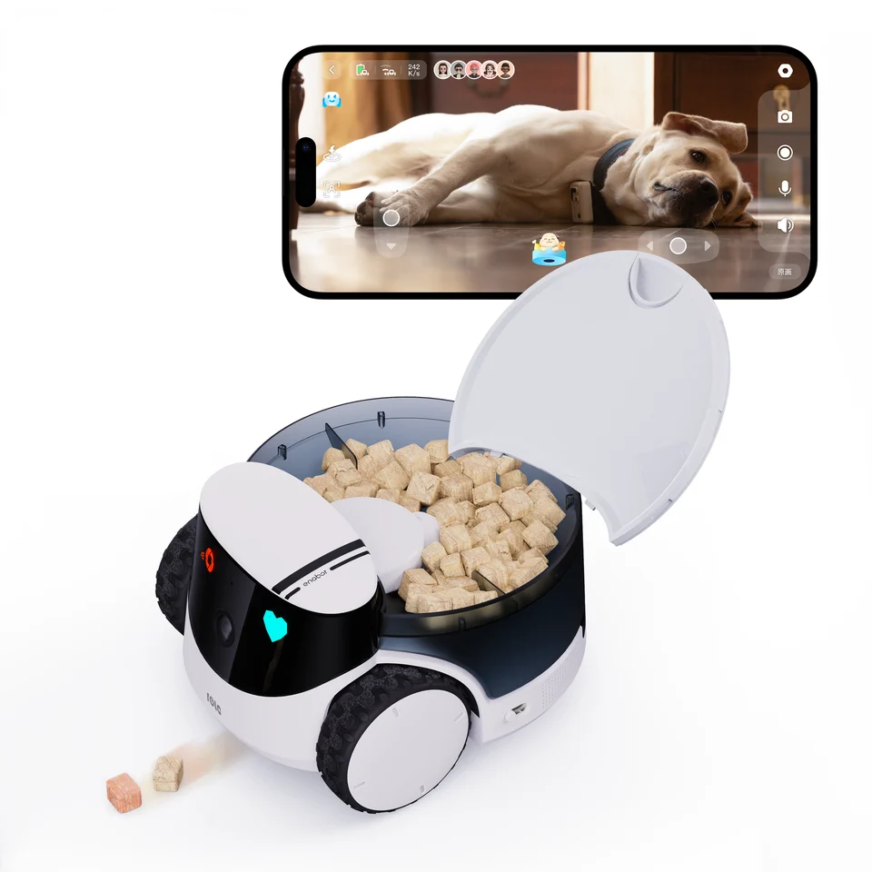ROLA PetPal robot with open treat chamber and live video preview
